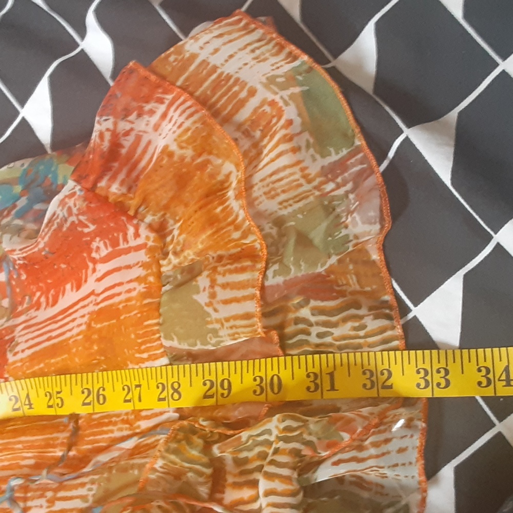 Lucy & Co Orange Multi Print Ruffle Mini Dress Size Small Boho Tie Waist - Picture 7 of 12